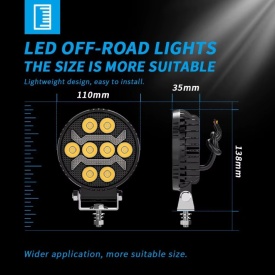 Proiector LED rotund, 12-24V universal, lumina alba, pozitie galbena, 1500LM, pentru camioane tractor rollbar offroad ATV jeep utilaje agricole - Img 9