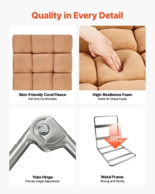 Scaun de podea, scaun de gaming pliabil cu 14 pozitii reglabile si spatar, cadru metalic robust cu spuma reciclata si suprafata din fleece coral, multifunctional pentru citit, relaxare, culoare maro - Img 2