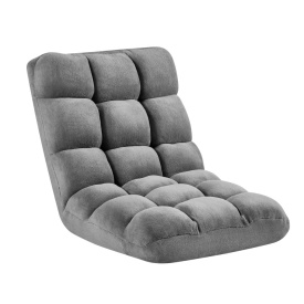 Scaun de podea, scaun de gaming pliabil cu 14 pozitii reglabile si spatar, cadru metalic robust cu spuma reciclata si suprafata din fleece coral, multifunctional pentru citit, relaxare, culoare gri