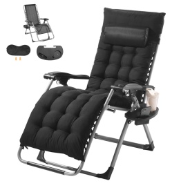 Scaun pliabil Zero Gravity 26 inch pentru camping, plaja, pescuit sau gradina, pentru interior sau exterior, culoare negru, sarcina 200 Kg - Img 7