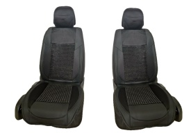 Set 2 huse scaune auto, pentru fata, bile din lemn, textil si piele, negru - Img 2
