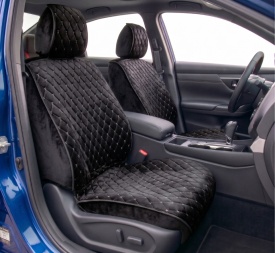 Set 2 huse scaune auto pentru fata, catifea, negru si cusaturi gri compatibil Mitsubishi