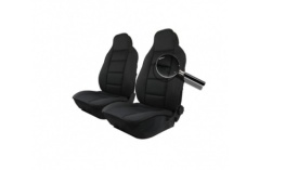 Set 2 huse scaune auto pentru fata, material textil, negru cu albastru inchis - Img 2