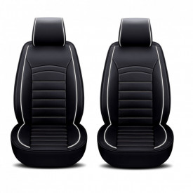 Set 2 huse scaune auto pentru fata, piele ecologica, negru cu dunga alba - Img 1