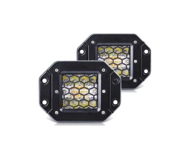 Set 2 proiectoare cu led, alb + portocaliu, lumina de urgenta, 12V - 24V, lumina combinata dubla, blit intermitent cu 6 moduri de iluminare