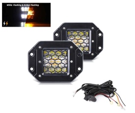 Set 2 proiectoare cu led, alb + portocaliu, lumina de urgenta, 12V - 24V, lumina combinata dubla, blit intermitent cu 6 moduri de iluminare - Img 2