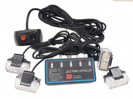 Set 4 Lumini LED, 2 Led, Tip Stroboscop De Avertizare, Galben, Flash, cu Controler, 12V