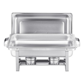 Set de bufet pentru incalzit cu capac, 8 litri, pachet de 4, din otel inoxidabil cu 4 tigai de dimensiuni normale, incalzitor catering cu capac, suport pentru tigaie de apa, suport pentru combustibil, pentru nunti, petreceri, banchete, argintiu - Img 12
