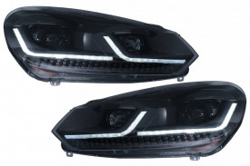 Set Faruri LED compatibil cu VW Golf 6 VI (2008-2013) Facelift G7.5 Design Negru Semnalizare Secventiala LHD - Img 1