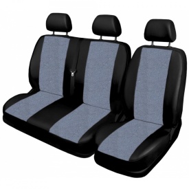 Set huse auto pentru scaune compatibile VW Transporter T5 2004-2014 2+1 locuri, material textil negru cu gri