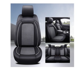 Set huse auto scaune universale de lux din piele cu textil, neagra cu gri pentru scaunele fata si spate - Img 6