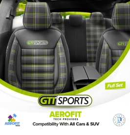 Set huse auto scaune universale Otom Luxury, GTI SPORTS Design, material textil cu piele ecologica, culoare negru cu cusaturi verzi - Img 5