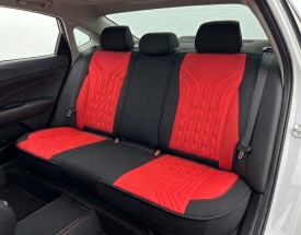 Set huse scaune auto compatibil Audi A3 8P 2003-2012, fata-spate, material textil Negru cu rosu - Img 4
