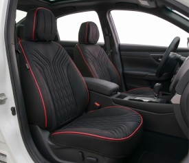 Set huse scaune auto compatibil Audi A3 8V 2012-2019, fata-spate, material textil negru cu cusatura rosie - Img 5