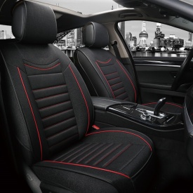 Set huse scaune auto compatibil BMW X3 E83 2003-2010, fata-spate,Material textil negru cu cusatura rosie