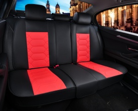 Set huse scaune auto compatibil Dacia Sandero II 2012-2020, fata-spate, Piele ecologica, Negru cu rosu - Img 3