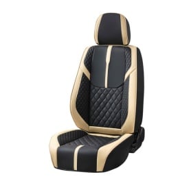 Set huse scaune auto compatibil Hyundai i30 2017->, fata-spate, Piele ecologica Negru cu crem - Img 2