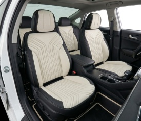 Set huse scaune auto compatibil Renault Fluence 2009-2016, fata-spate, material textil negru cu crem - Img 3