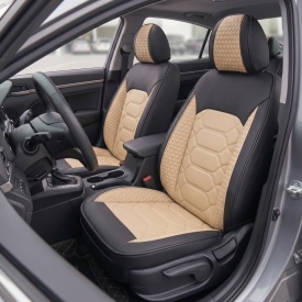 Set huse scaune auto compatibil Renault Fluence 2009-2016, fata-spate, Piele ecologica, Negru cu crem - Img 3