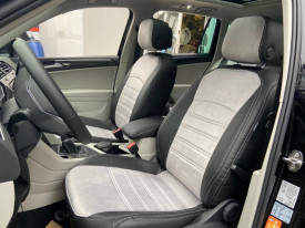Set huse scaune auto, dedicate Audi A6 C6 2004-2011, piele ecologica cu textil, negru cu gri, Lichidare stoc!