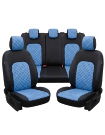 Set huse scaune auto, dedicate Dacia Duster II 2018-2023, piele ecologica cu imitatie de alcantara, negru cu albastru, Lichidare stoc!