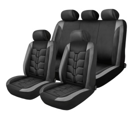 Set huse scaune auto universale de lux, fata-spate, piele ecologica, culoare negru cu gri - Img 4