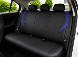 Set huse scaune auto universale de lux, fata-spate, piele ecologica, culoare negru cu albastru - Img 4