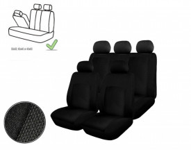 Set huse scaune auto, universale, fata-spate, bancheta fractionata, jacquard, negru - Img 2
