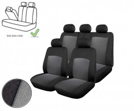 Set huse scaune auto, universale, fata-spate, bancheta spate fractionata, jacquard, negru cu gri - Img 2