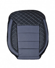 Set huse scaune auto universale, fata-spate, piele ecologica neagra cu material textil gri inchis - Img 1