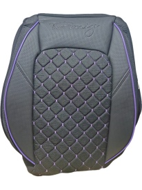Set huse scaune auto universale, piele ecologica neagra cu material textil negru si cusaturi mov, fata-spate - Img 1