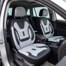 Set huse scaune auto universale seria KETEN, material textil gri si piele ecologica neagra, fata-spate, compatibil airbag - Img 7