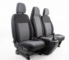Set huse scaune autoutilitara 2+1 pentru fata culoare negru cu gri, material textil compatibil cu Opel Vivaro 2014-2019 VAN - Img 2
