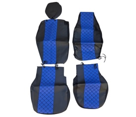 Set huse scaune autoutilitara 2+1 pentru fata culoare negru cu albastru, piele ecologica compatibil cu Opel Vivaro 2014-2019 VAN - Img 3