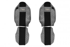 Set huse scaune camion compatibil cu RENAULT T 2014->, Negru cu gri, piele ecologica cu velur