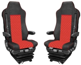 Set huse scaune camion compatibile cu IVECO STRALIS S-WAY 2021->, piele ecologica negru cu rosu