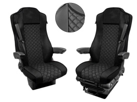 Set huse scaune camion compatibile cu Mercedes Actros MP4 MP5 2011->, piele ecologica negru cu negru - Img 4