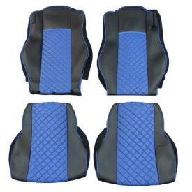 Set huse scaune camion compatibile cu Mercedes Actros MP4 MP5 2011->, piele ecologica negru cu albastru - Img 2