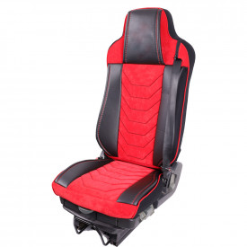 Set huse scaune camion compatibile MAN TGX II 2021-> piele ecologica cu catifea, negru cu rosu - Img 2