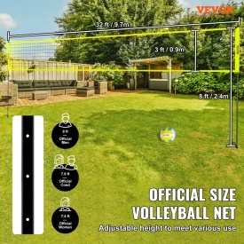 Set profesional de volei cu fileu, pentru exterior, 81 cm x 91 cm, stalpi din otel cu inaltime reglabila, cu minge de volei din PVC, pompa, geanta de transport, plasa de volei rezistenta pentru curte, plaja, gazon - Img 2
