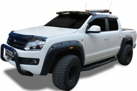 Set protectii aripa overfender compatibil Volkswagen Amarok 2010-> , cu leduri, fibra, negru mat - Img 1