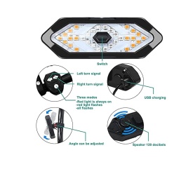 Set semnalizatoare pentru bicicleta, trotineta cu claxon inclus, incarcare USB, 5 moduri de iluminare, rezistenta la apa si praf IP65, instalare usoara - Img 2