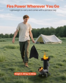 Soba tip racheta pentru camping, portabila, pe lemne cu geanta de transport pentru drumetii, otel carbon, pentru gatit in aer liber, curte, drumetii, culoare negru - Img 5