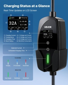 Statie incarcare mobila, Wallbox mobil, 22kW 32A, incarcator portabil EV tip 2, incarcator auto monofazat pentru vehicule electrice cu cablu de incarcare de 6 m, priza CEE, ecran LCD, statie de incarcare EV reglabila, cutie de control IP66 - Img 4