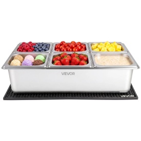 Tava recipient de prezentare pentru servire alimente, din otel inoxidabil, dozator de condimente pentru bufet, raft racit cu gheata cu capac separat, pentru restaurant, hotel, petrecere, tava 6 compartimente - Img 10