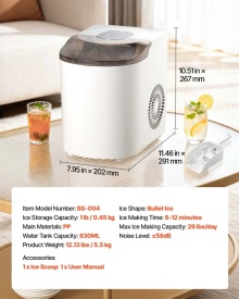 Aparat de facut gheata, 7 cuburi gata în 6 minute, 11,8 kg pe zi, cu autocuratare cu lingura de gheata, 230V, gheata cu 2 dimensiuni tip Bullet pentru casa, bucatarie, birou, bar si petreceri - Img 7