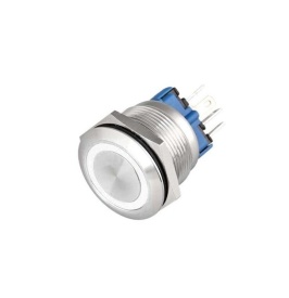 Buton push cu revenire, dimensiune 22mm, 12V, LED alb, bucata