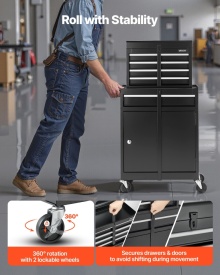 Carucior pentru scule, organizator dulap scule cu 5 sertare, cutie scula metalica detasabila in partea superioara, bara blocare, raft scule atelier garaj - Img 5
