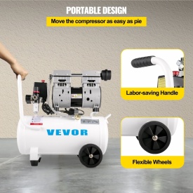Compresor de aer 25L, portabil, 1 CP, fara ulei, rezervor de otel 750 W, compresor de aer 115 PSI, compresor ultra silentios pentru reparatii la domiciliu, umflarea anvelopelor - Img 4