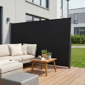 Copertina laterala retractabila, paravan lateral retractabil pentru terasa 180x300 cm cu tesstură din poliester 180 g/m², paravan de soare impermeabil, separator de camera pentru gradina, balcon, piscine, terasa, negru - Img 9